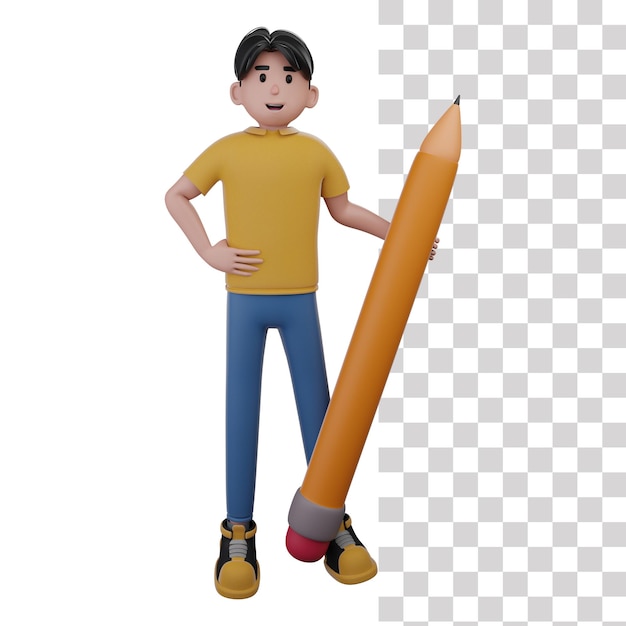 Um menino segurando um lápis na mão.