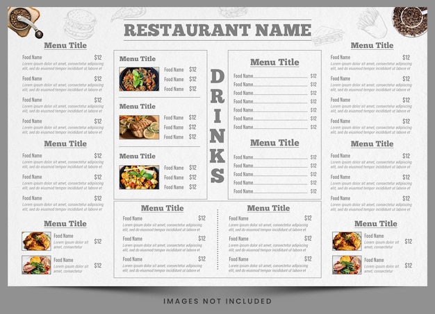 PSD um menu para um restaurante aberto ao menu.