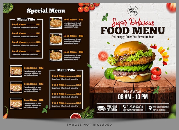 PSD um menu para um restaurante que é para um menu especial.