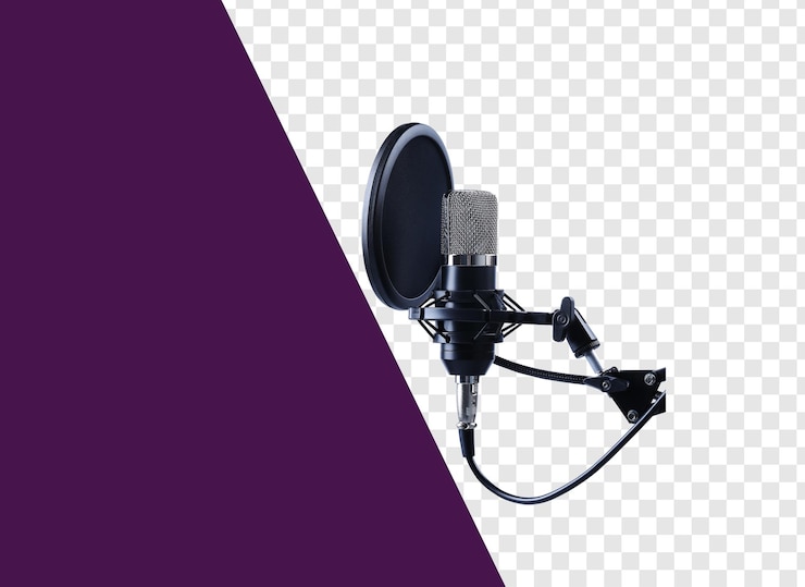 PSD um microfone com fundo roxo e um fundo roxo com as palavras a palavra nele