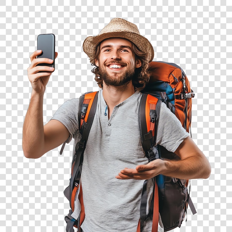 PSD um mochileiro sorridente