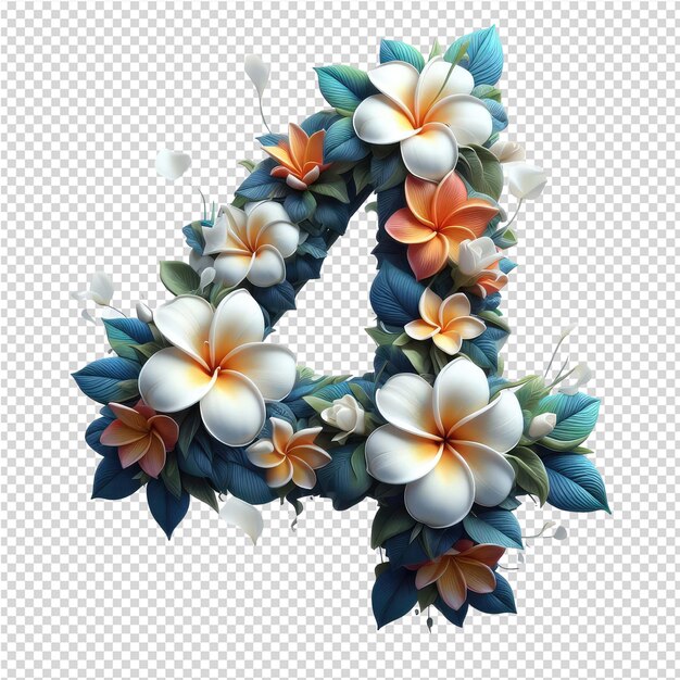 PSD um modelo 3d de um número feito por flores