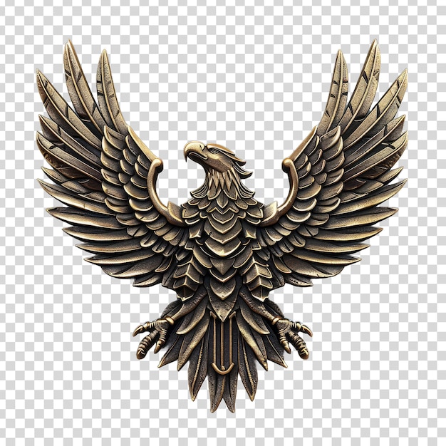 PSD um modelo 3d de uma águia dourada com um escudo e as palavras águia