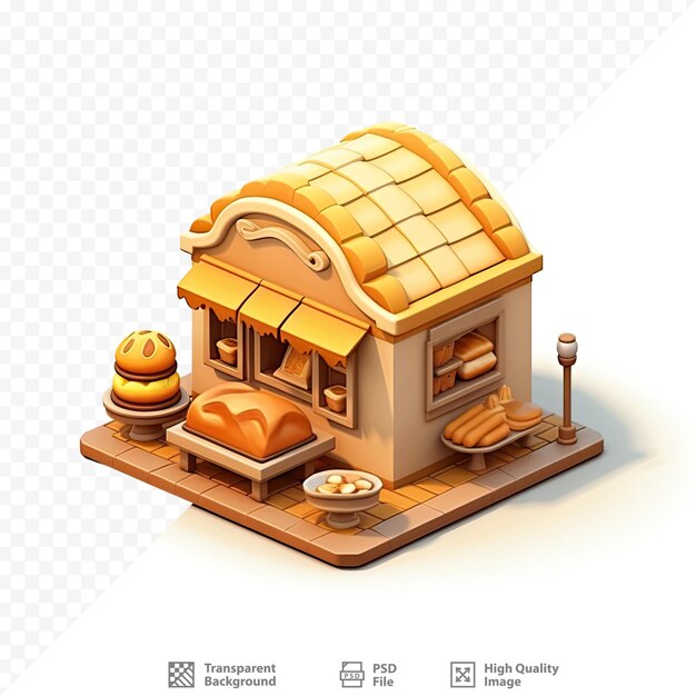 PSD um modelo de casa em madeira com telhado de madeira e uma casa de madeira no topo.