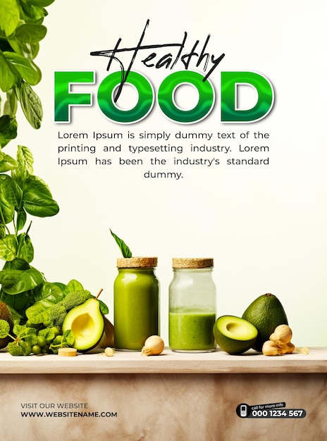 PSD um modelo de fundo de cartaz de alimentos saudáveis