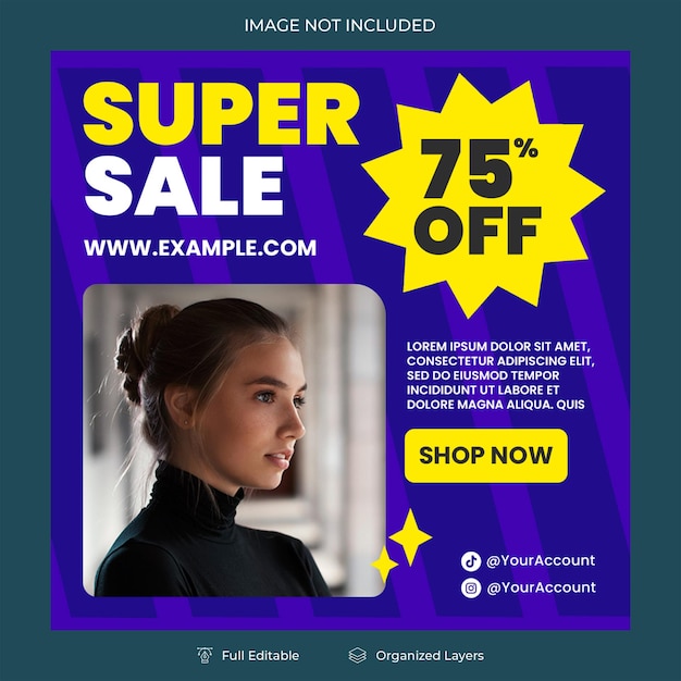 um modelo de postagem de mídia social de super sinal de venda