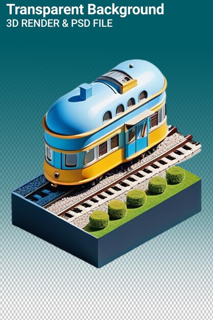 PSD um modelo de trem com um trem azul e amarelo no topo