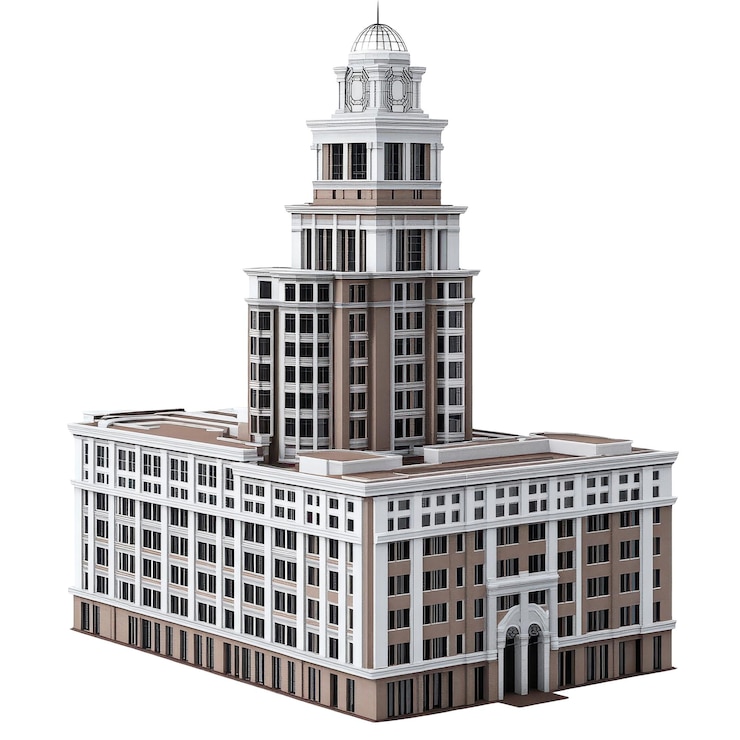 PSD um modelo de um edifício com um edifício que diz o nome do edifício