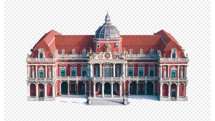 PSD um modelo de um edifício com um telhado vermelho