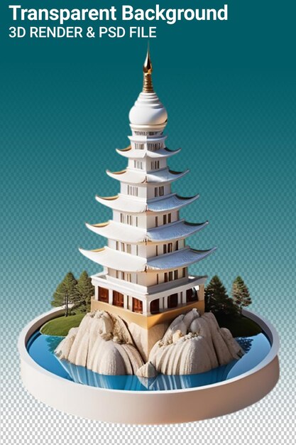 PSD um modelo de um pagode com árvores e um lugar chamado templo