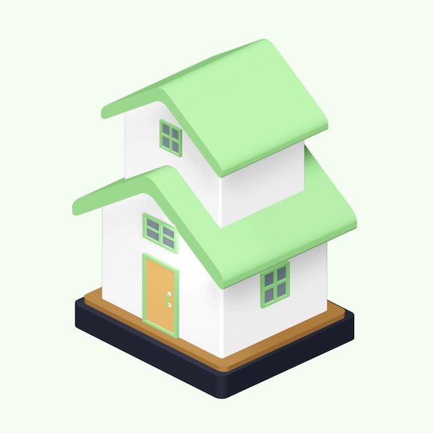 um modelo de uma casa com um telhado verde e uma porta verde