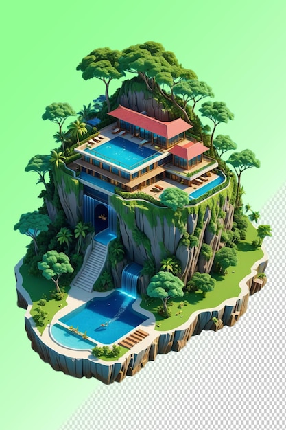 Um modelo de uma casa com uma piscina e uma piscina