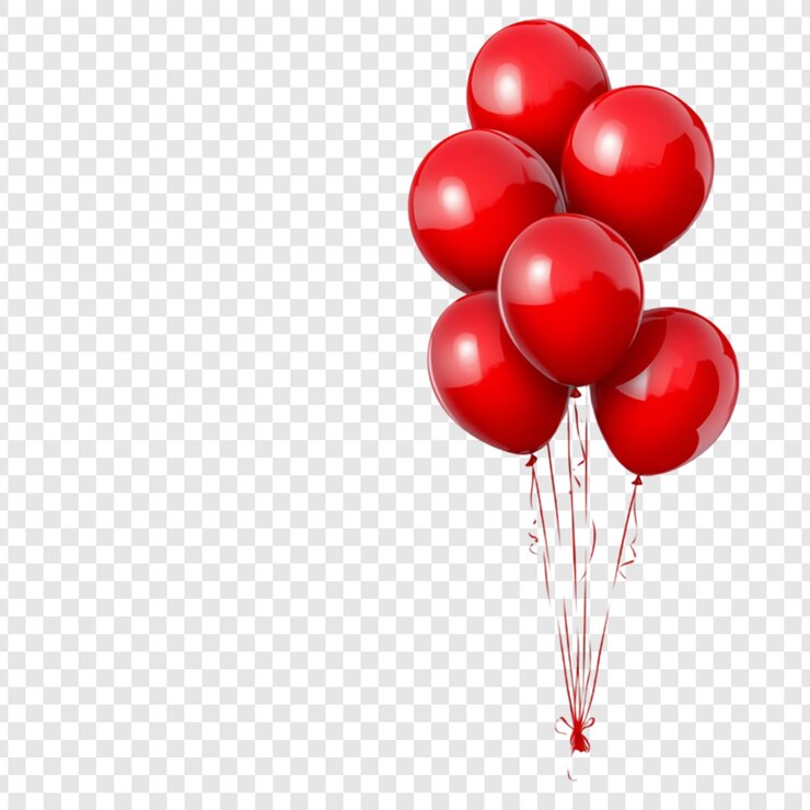 PSD um monte de balões vermelhos brilhantes amarrados em um fundo transparente perfeito para desenhos de celebração e convites de festa