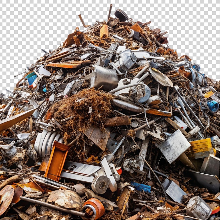 PSD um monte de metal na reciclagem de lixo isolado em fundo transparente