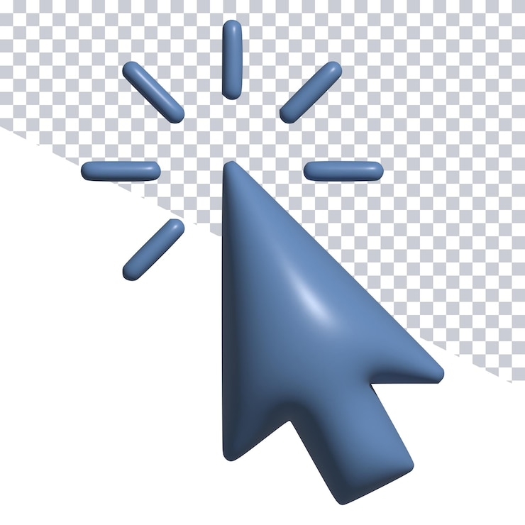 PSD um mouse de computador azul com uma seta curva apontando para a direita.
