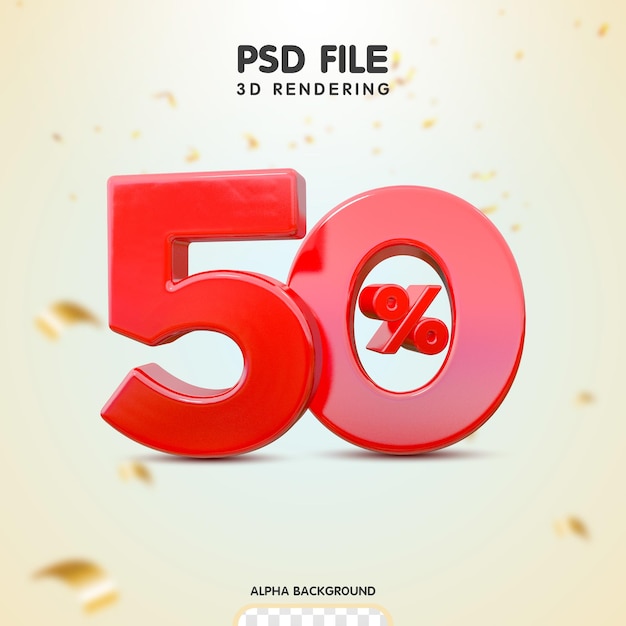 PSD um número 3d vermelho 50% psd premium.
