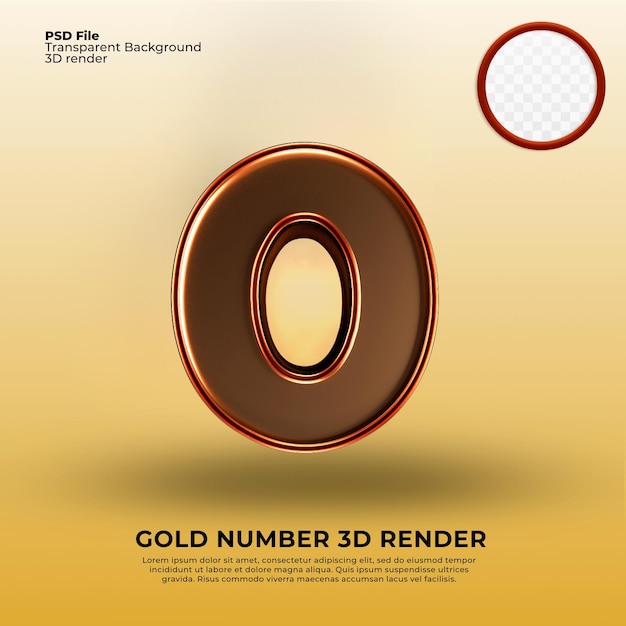 Um número de ouro 0 renderização 3d com um fundo amarelo