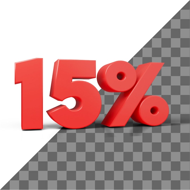 Um número vermelho 15% 3d png