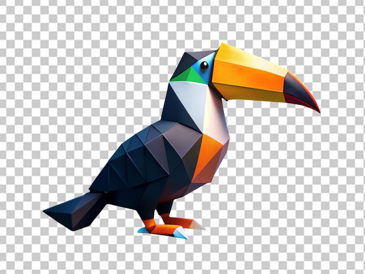 PSD um origami de papel de um tucano em fundo transparente