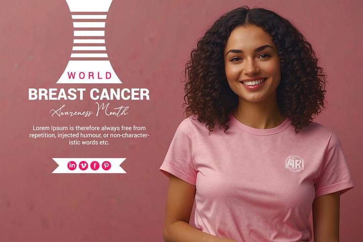 PSD um paciente com câncer está sorrindo e de pé com uma camiseta rosa