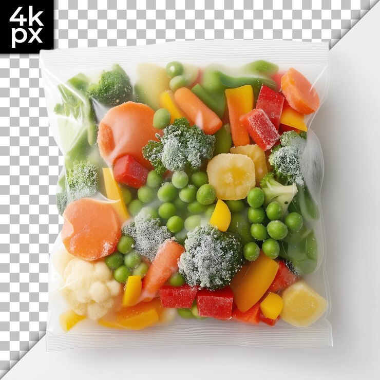 PSD um pacote de legumes, incluindo um saco de plástico de frutas e legumes