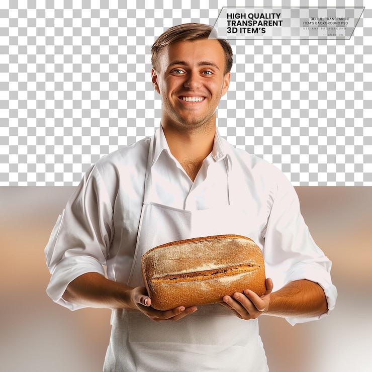 PSD um padeiro realista um padeiro com uma expressão amigável em fundo transparente