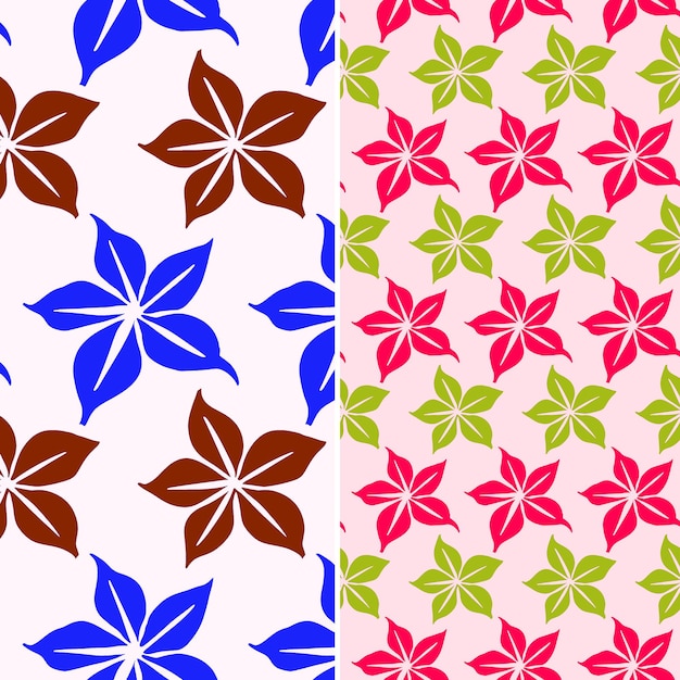 PSD um padrão colorido com diferentes flores em rosa verde azul e roxo