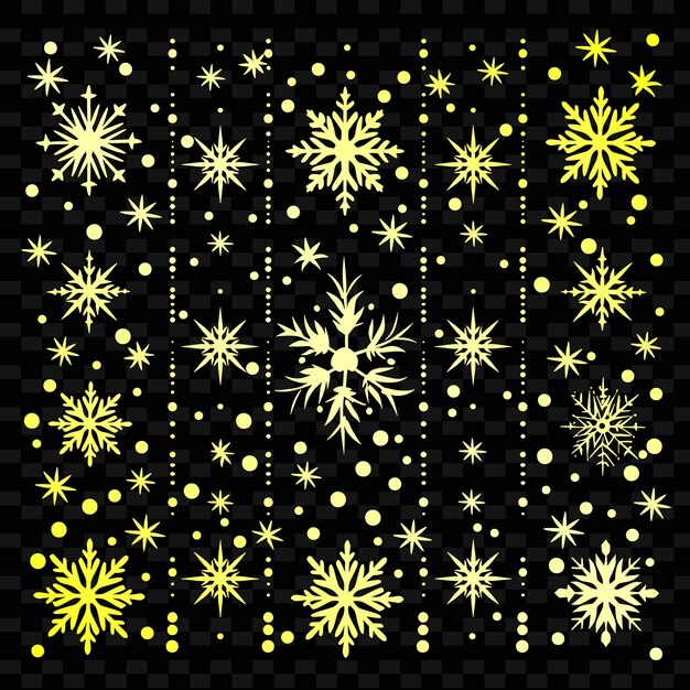 Um padrão de flocos de neve e estrelas em um fundo preto