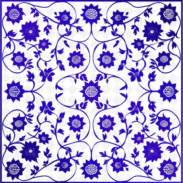 PSD um padrão decorativo com as flores azuis no fundo branco