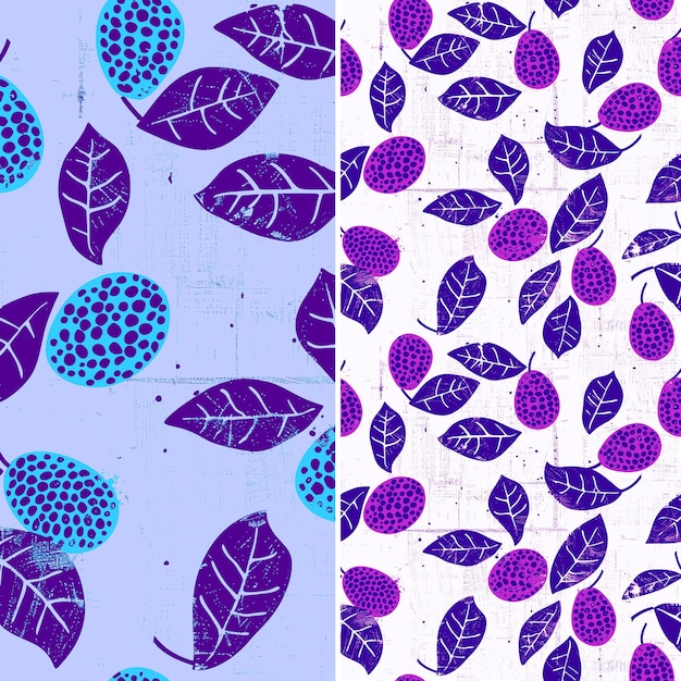 PSD um padrão floral roxo e azul com folhas e bagas roxas