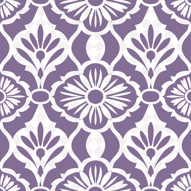 um padrão floral roxo e branco com uma flor branca