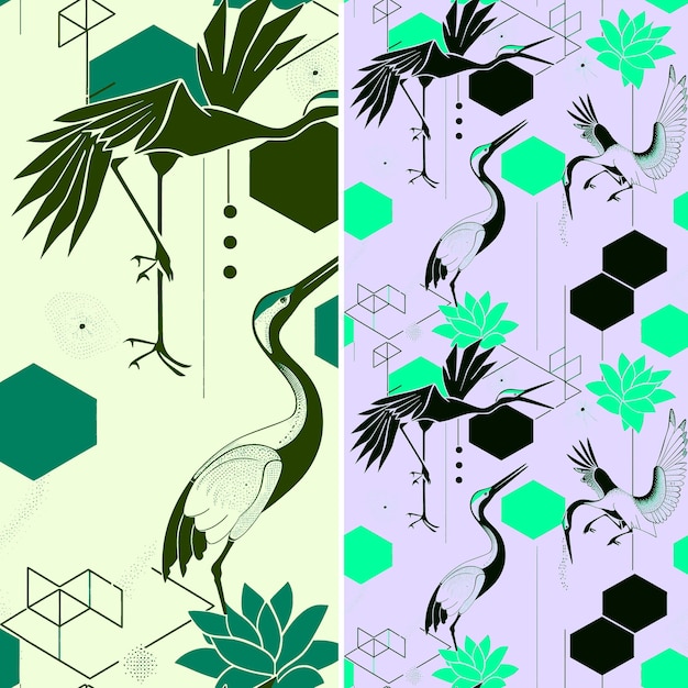 PSD um padrão verde e branco com um pássaro e um fundo verde