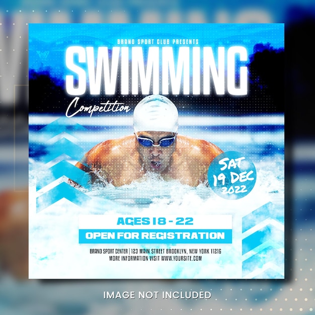 PSD um panfleto para competição de natação que está em exibição