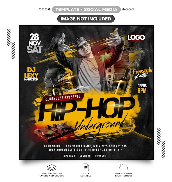 PSD um panfleto para um evento sem superação de hip-hop.