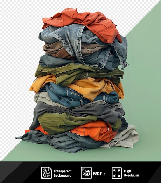 Um pano de fundo transparente, roupa suja que não foi lavada está empilhando uma pilha de roupas sujas que não foram lavadas por muitos dias.