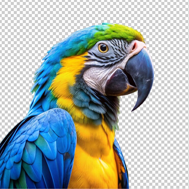 Um papagaio colorido com uma cabeça azul e amarela
