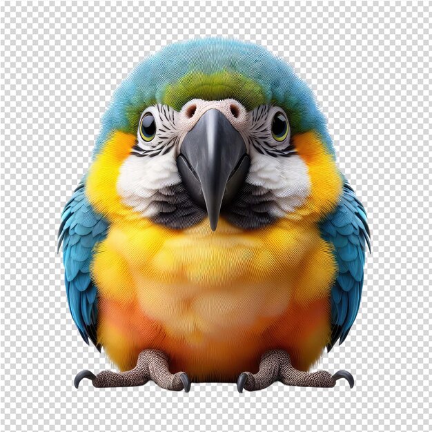 PSD um papagaio com penas azuis e amarelas na cabeça