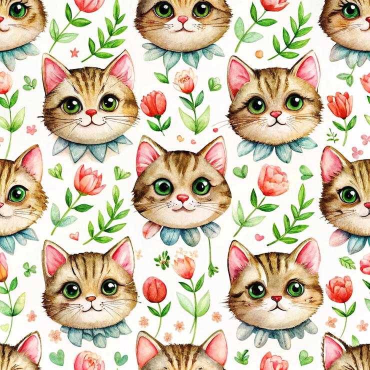 PSD um papel de parede com um gato e flores nele