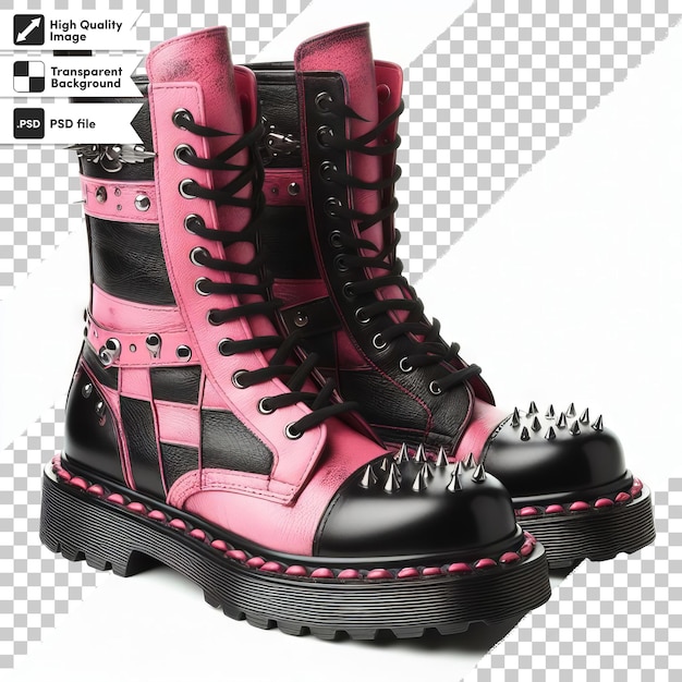 PSD um par de botas com um desenho rosa e preto