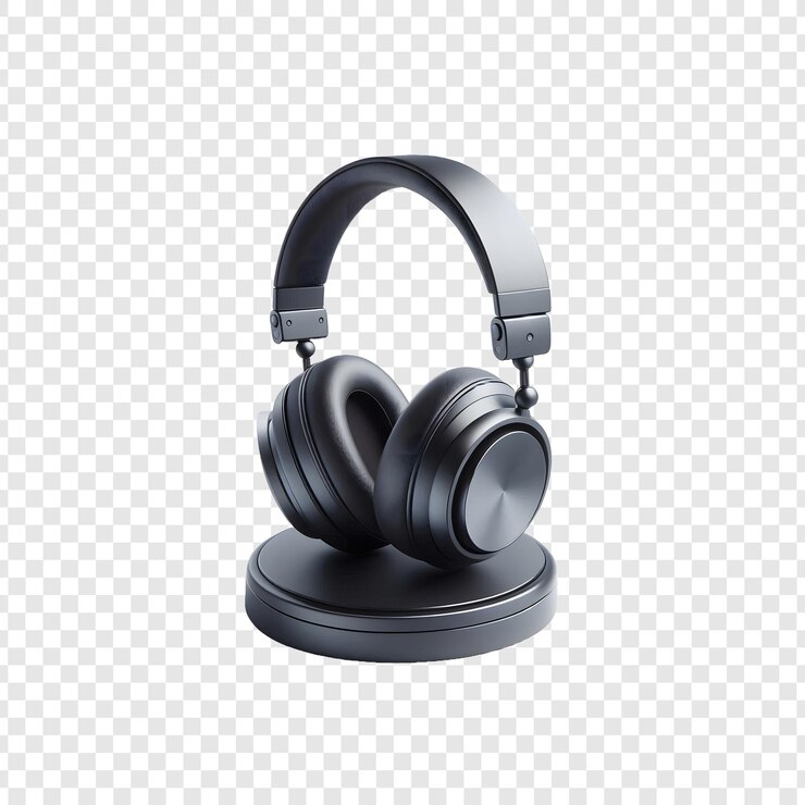 PSD um par de fones de ouvido com fone de ouvido preto em um fundo transparente