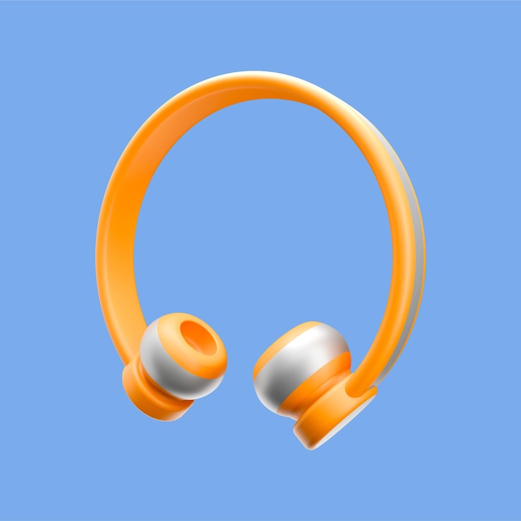 PSD um par de fones de ouvido laranja e branco com fundo azul