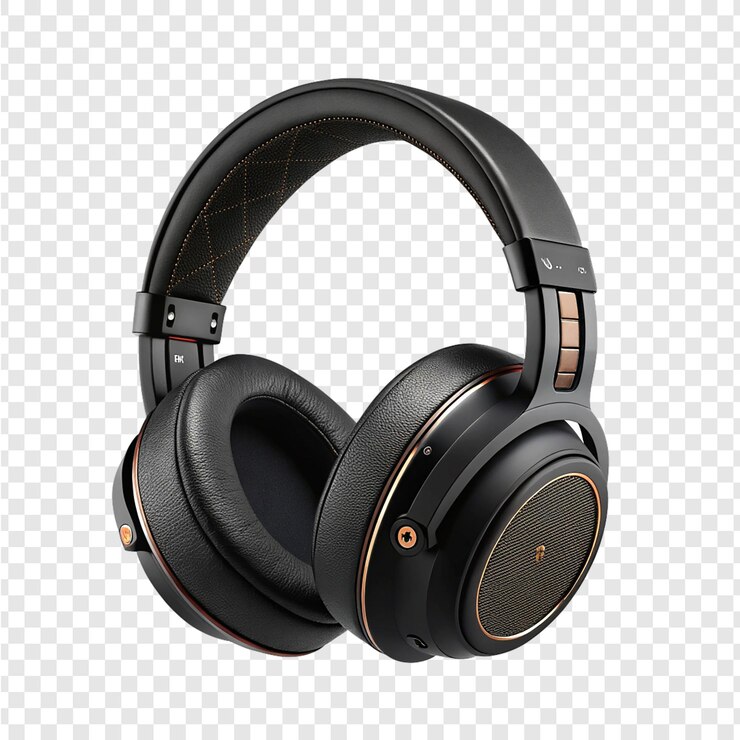 PSD um par de fones de ouvido pretos com uma banda marrom nele