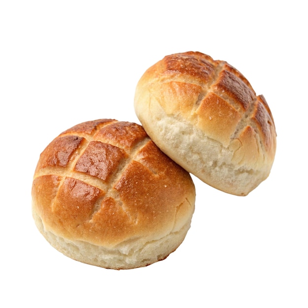 Um par de rolos de pão crocantes e macios de fundo transparente