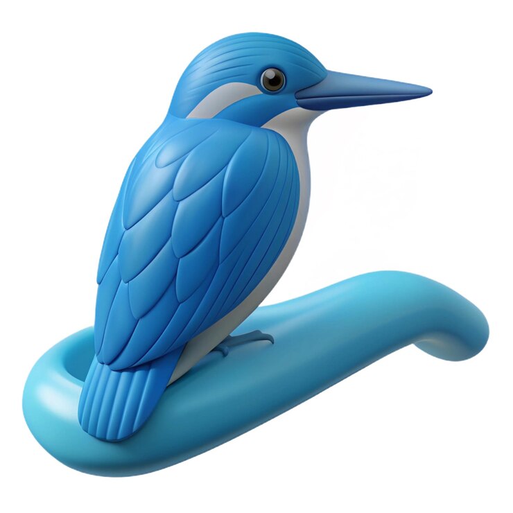 PSD um pássaro azul com um bico azul senta-se em um brinquedo azul