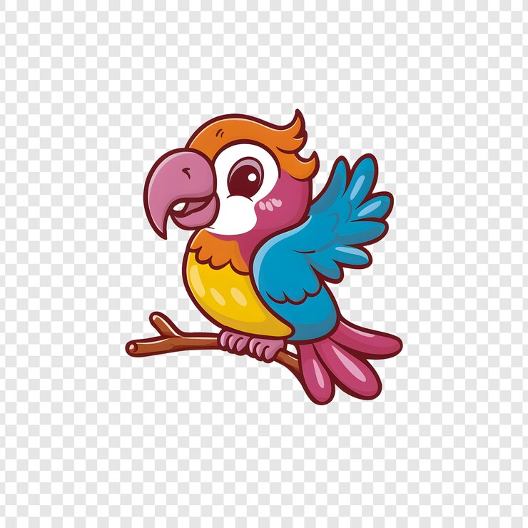 PSD um pássaro colorido com uma cauda colorida senta-se em um ramo