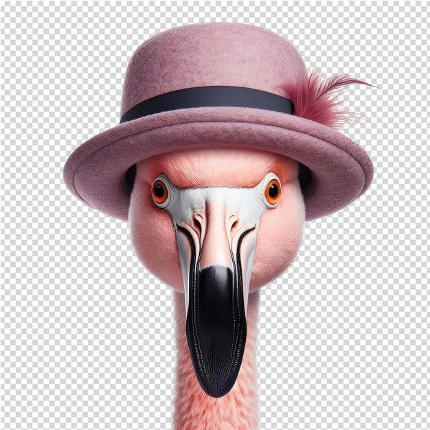 PSD um pássaro com um chapéu rosa na cabeça e uma banda preta na cabeça