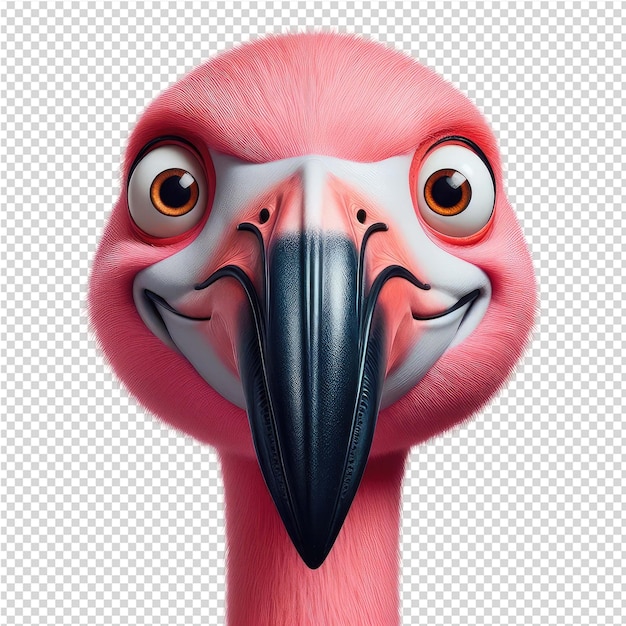 PSD um pássaro cor-de-rosa com um bico que tem um bigo que diz 