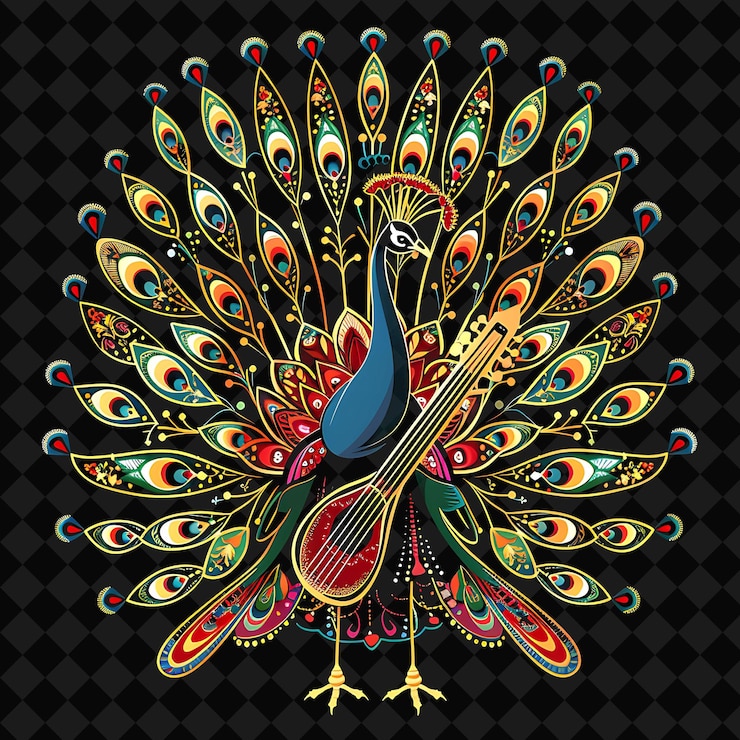 PSD um pavão colorido com um padrão colorido em suas costas