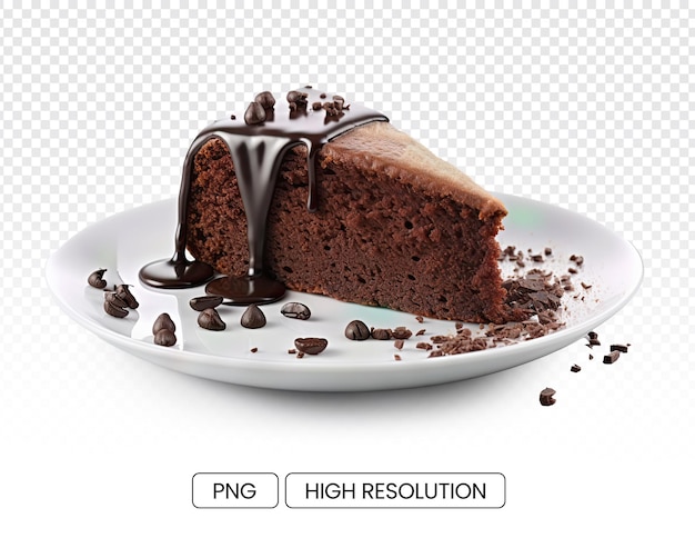 PSD um pedaço de bolo de brownie com chocolate derretido em um prato branco
