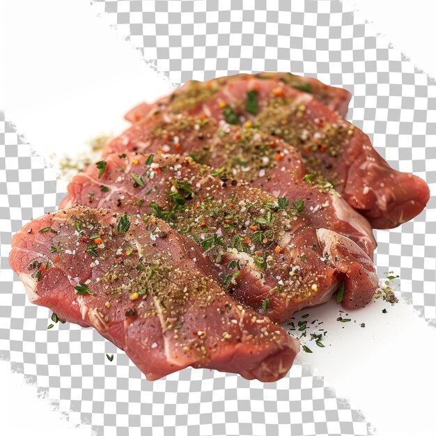 PSD um pedaço de carne com tempero e um lugar para a palavra carne